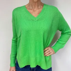 Neon Green Cashmere V-Neck Jumper Medium