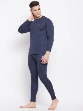 Neva Boys Round Neck Full Sleeve Thermal Upper & Bottom Set- Denim Milange (Glaccia)