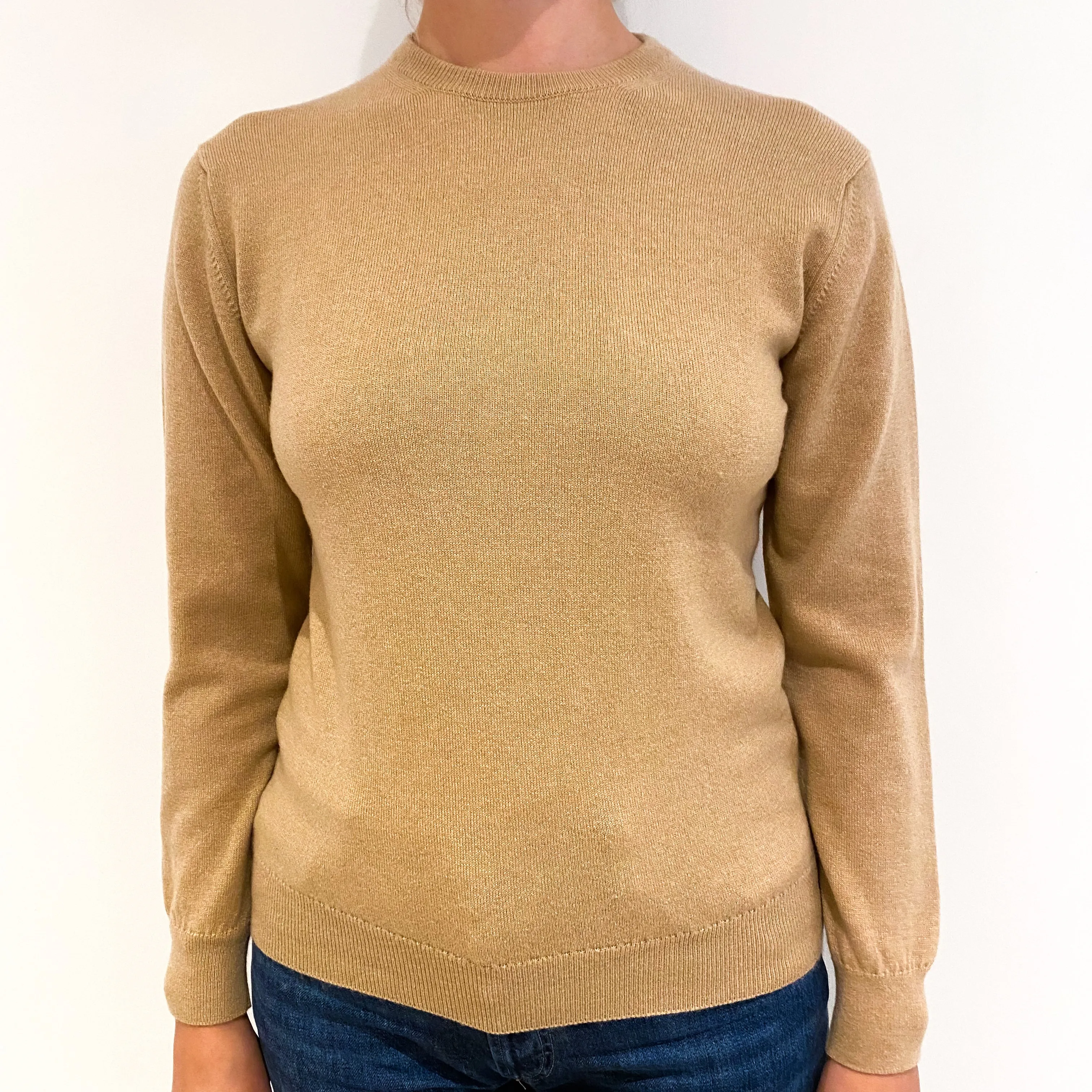 New Scottish Caramel Brown Cashmere Crew Neck Jumper Small