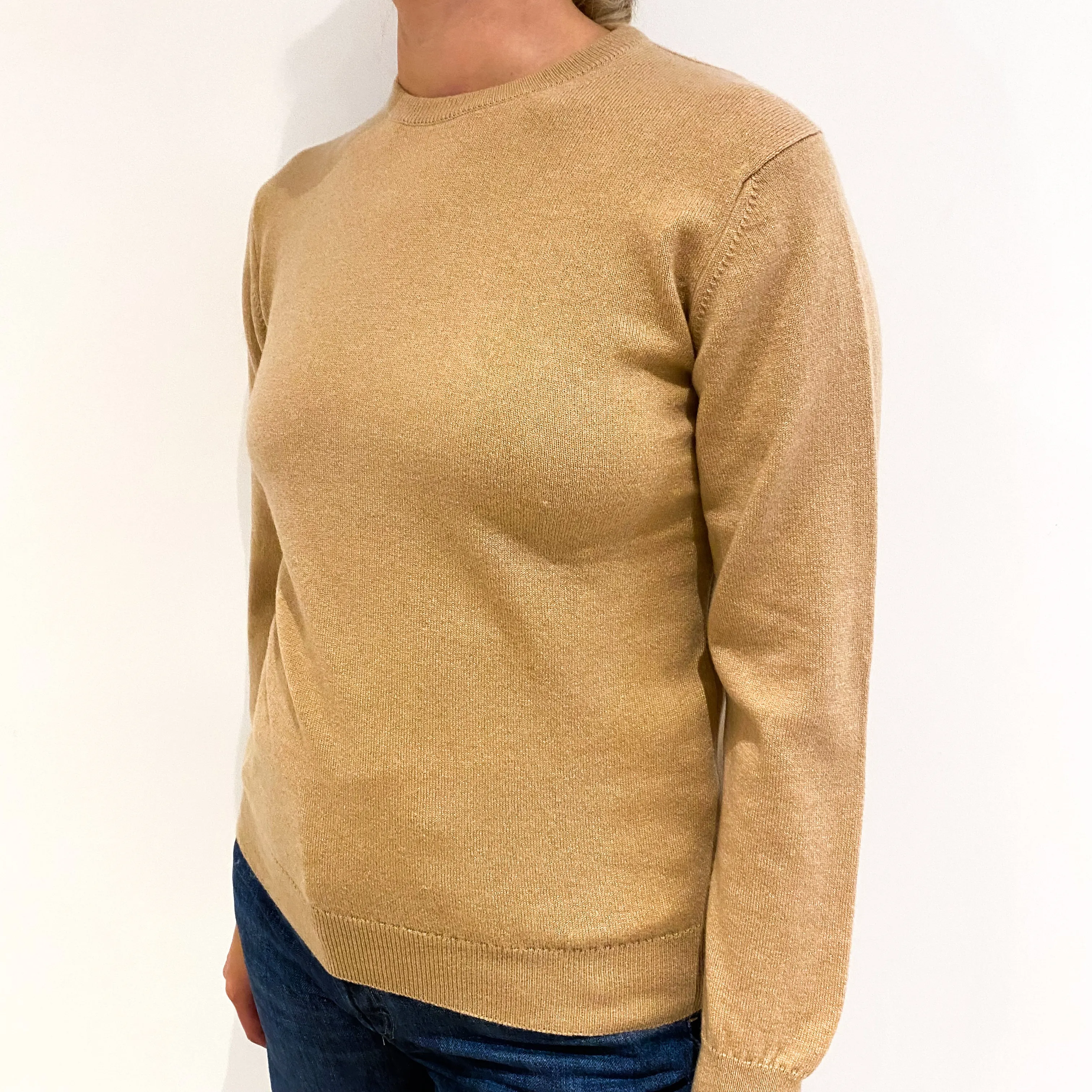 New Scottish Caramel Brown Cashmere Crew Neck Jumper Small