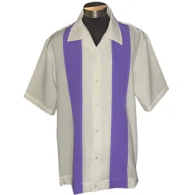 Nifty50's Bodgie Double Panel Men's Retro Bowling Shirts White/Lilac