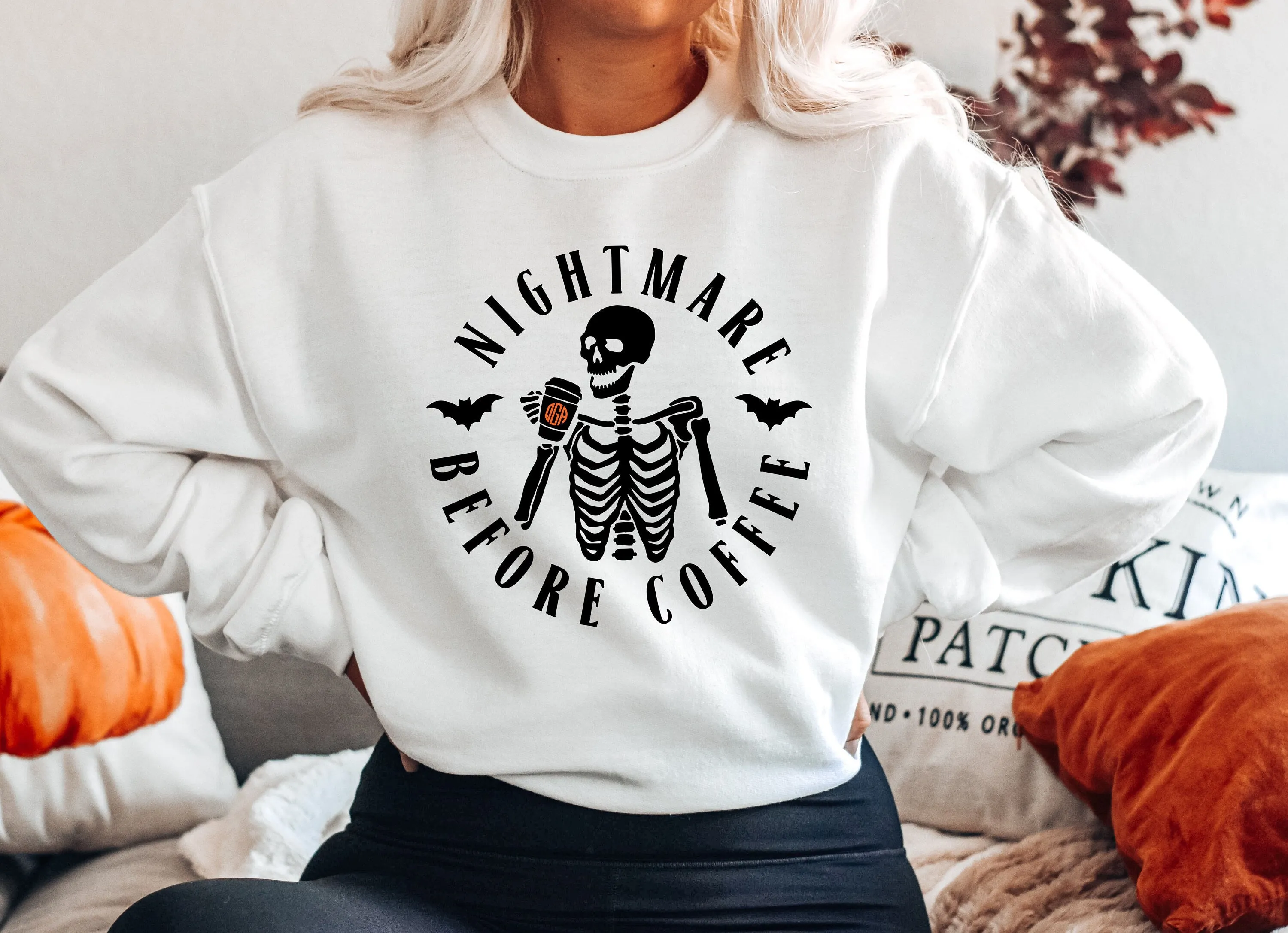 Nightmare Before Coffee Monogram Halloween Sweatshirt