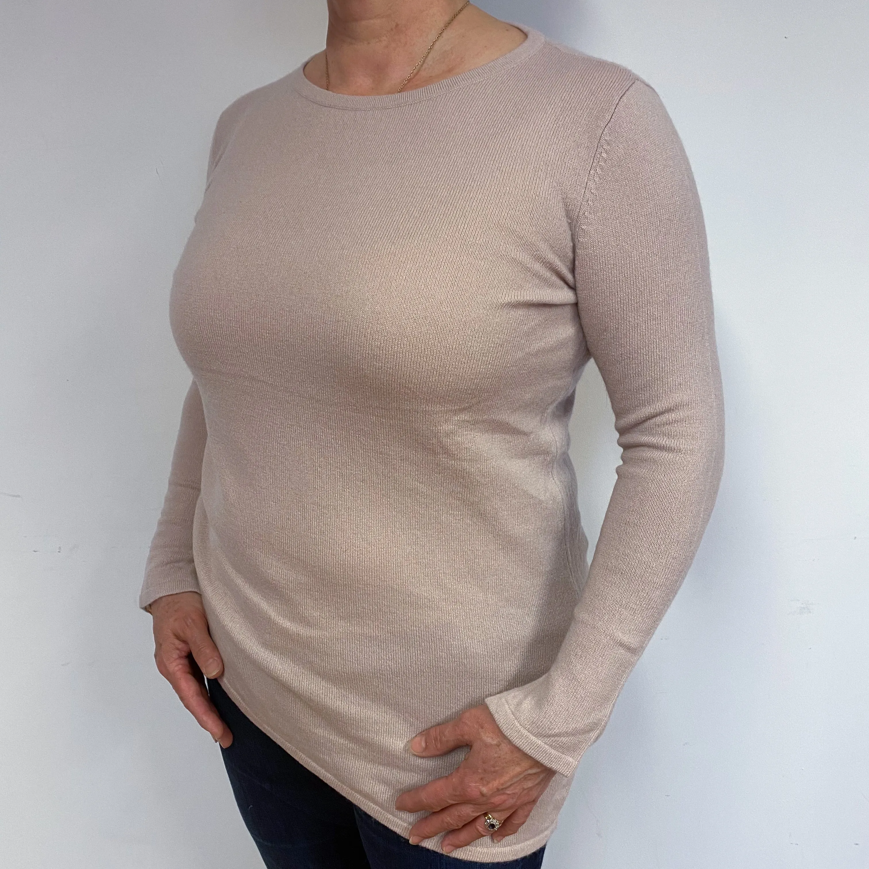 Nude Pink Ruched Cashmere Crew Neck Jumper Large
