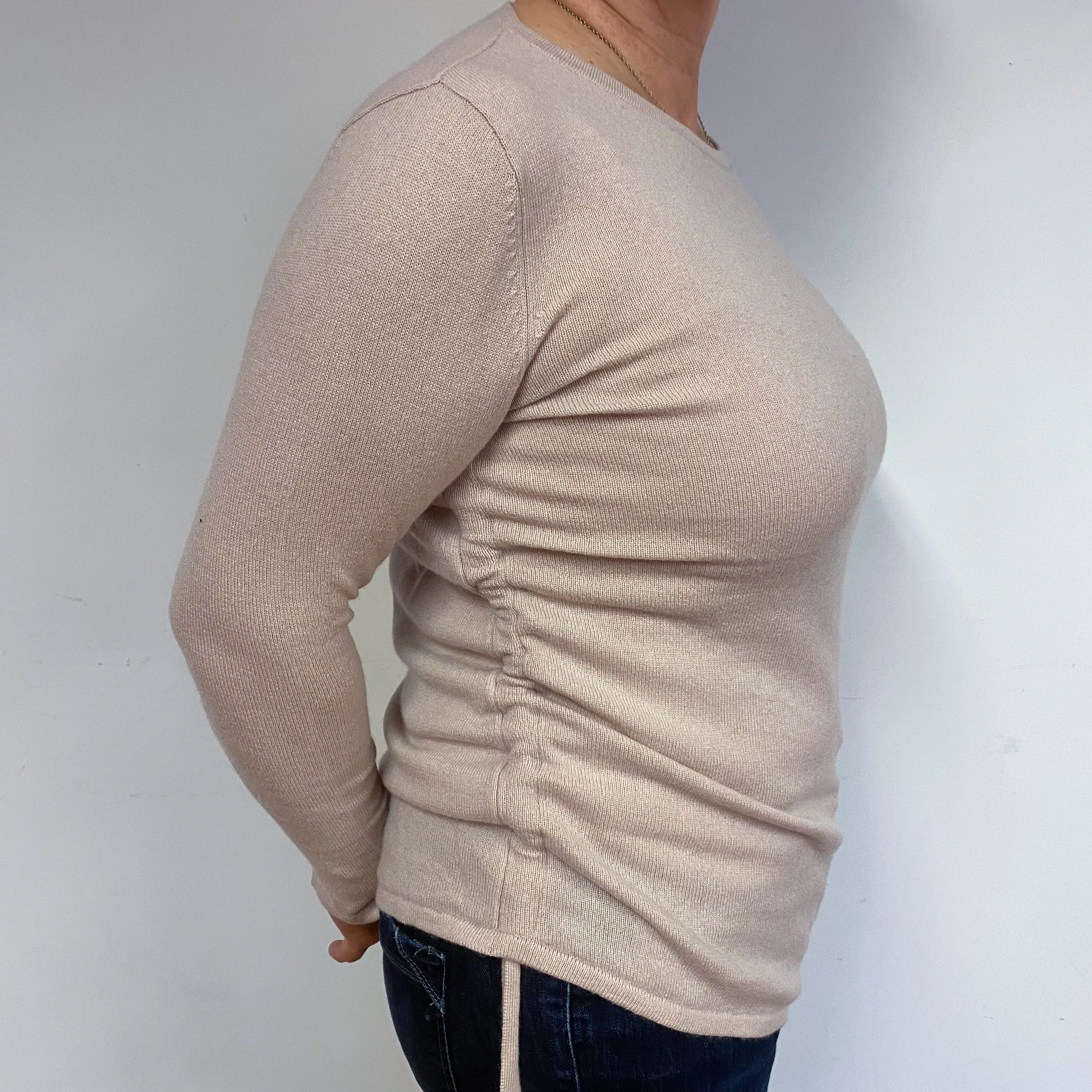 Nude Pink Ruched Cashmere Crew Neck Jumper Large