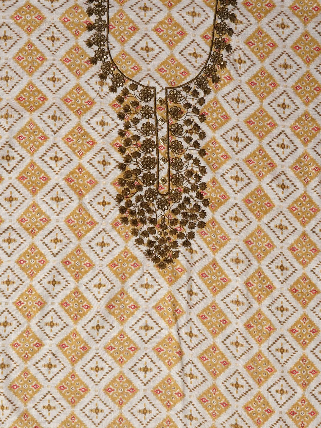 Orange Unstitched Cotton Bandhani Printed Dress Material With Dupatta