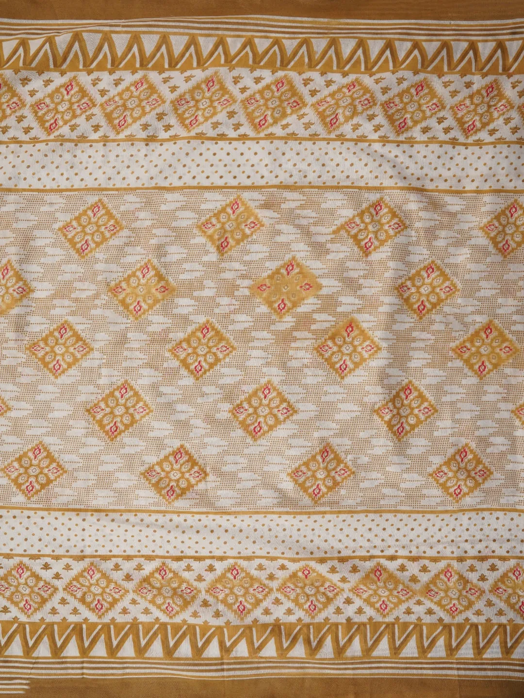 Orange Unstitched Cotton Bandhani Printed Dress Material With Dupatta