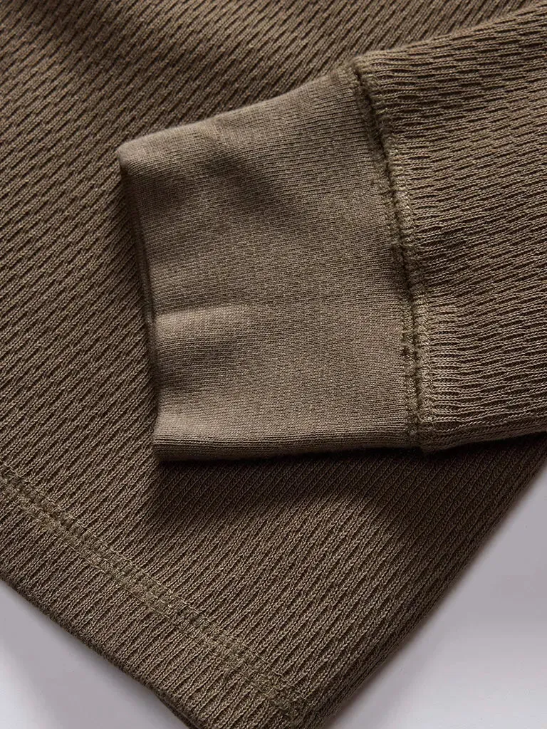 Organic Cotton Waffle Crew- Fatigue Olive