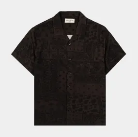 Paisley Rayon Mens Short Sleeve Shirt (Brown)