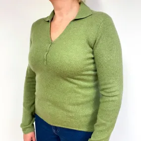 Pear Green Cashmere Collared V-Neck Jumper Large