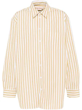 PINSTRIPED-PATTERN COMPACT POPLON L/S SHIRT