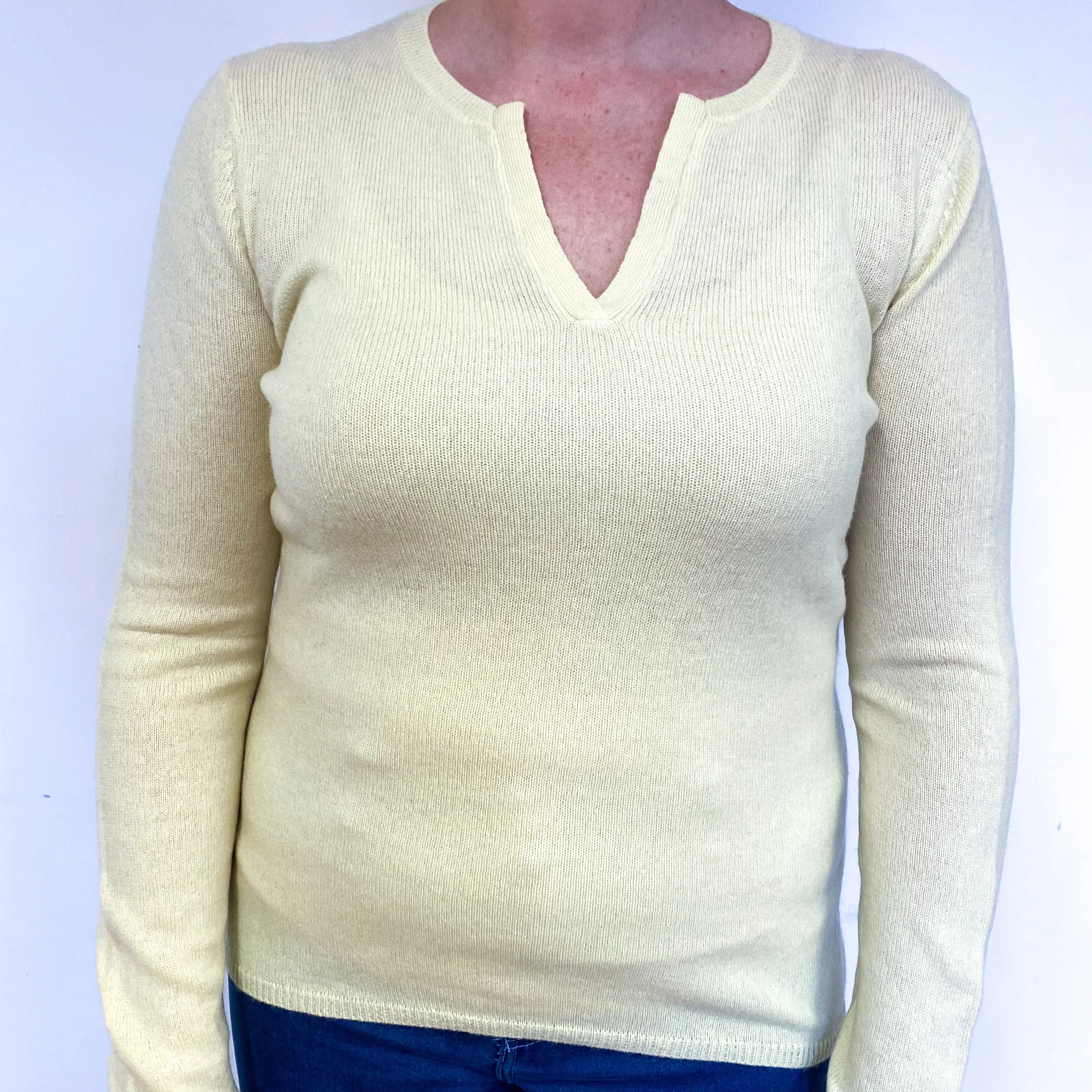 Primrose Yellow Cashmere Notch Neck Jumper Large