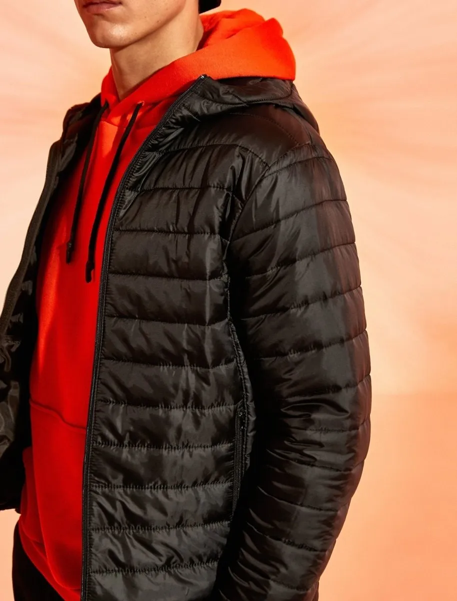 Puffer Jacket with Hood in Black