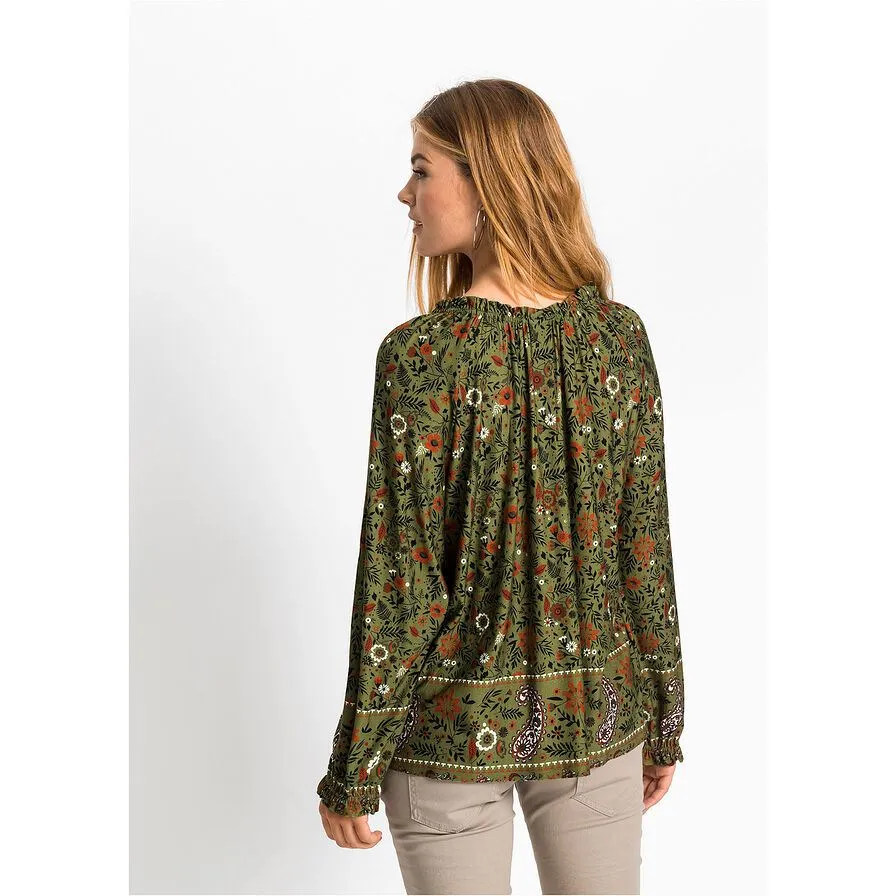 Rainbow Green Paisley Long Sleeves Tunic