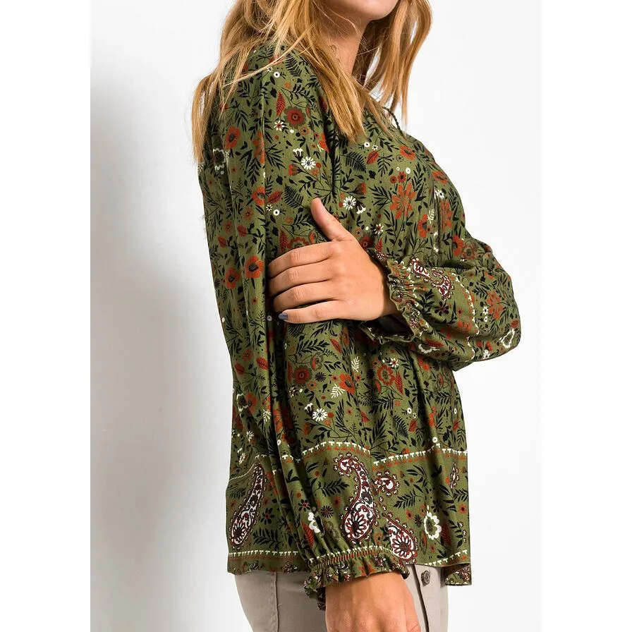 Rainbow Green Paisley Long Sleeves Tunic