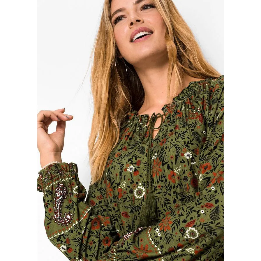 Rainbow Green Paisley Long Sleeves Tunic