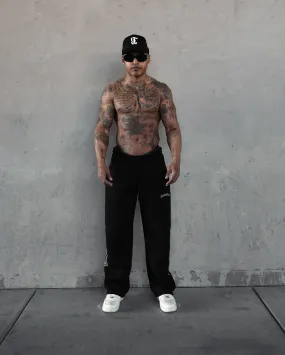 REBELETICS CHROME FLAME STRAIGHT LEG SWEATPANTS - BLACK