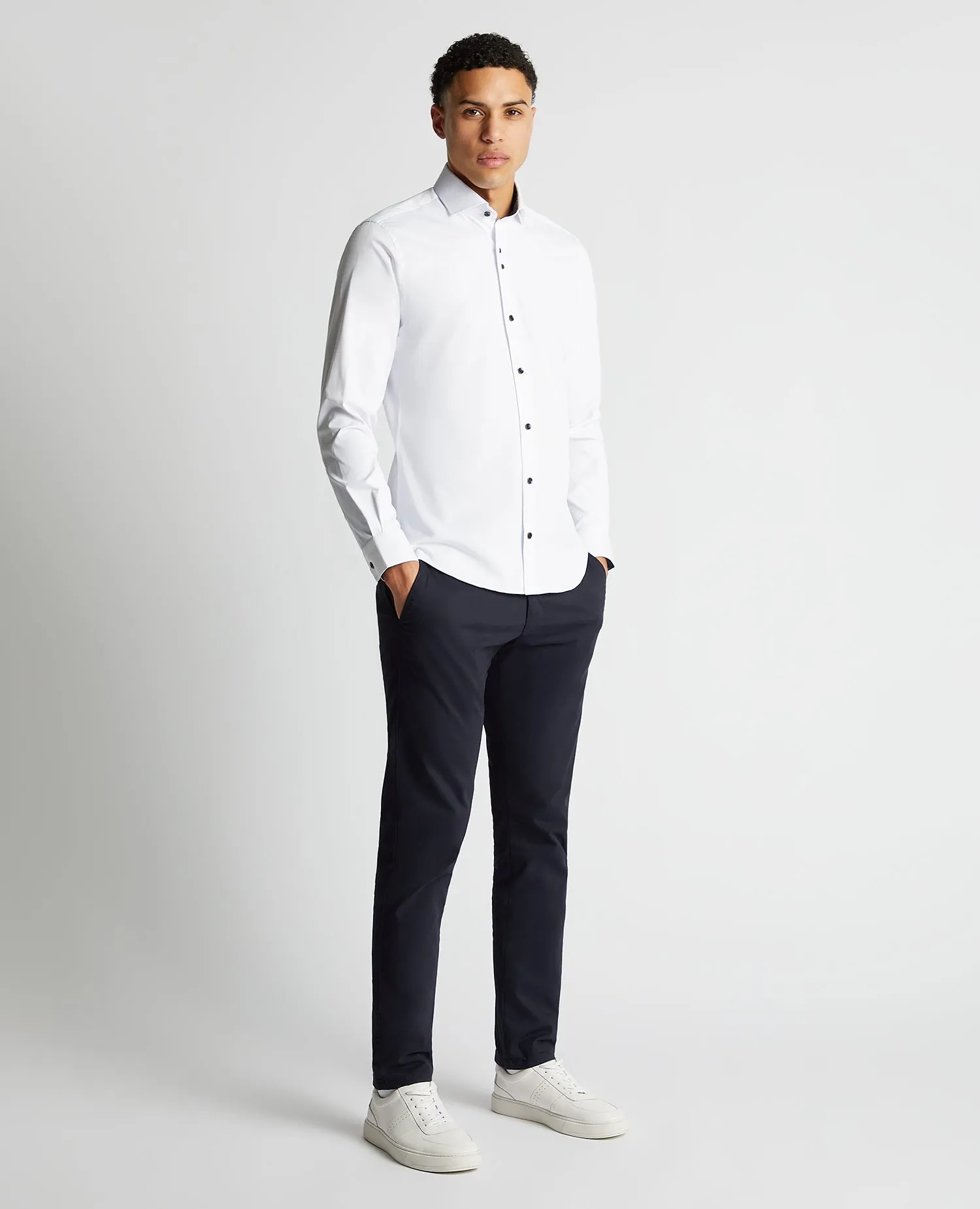 Remus Uomo Seville Tapered Fit Semi-Formal Shirt With Stretch - White