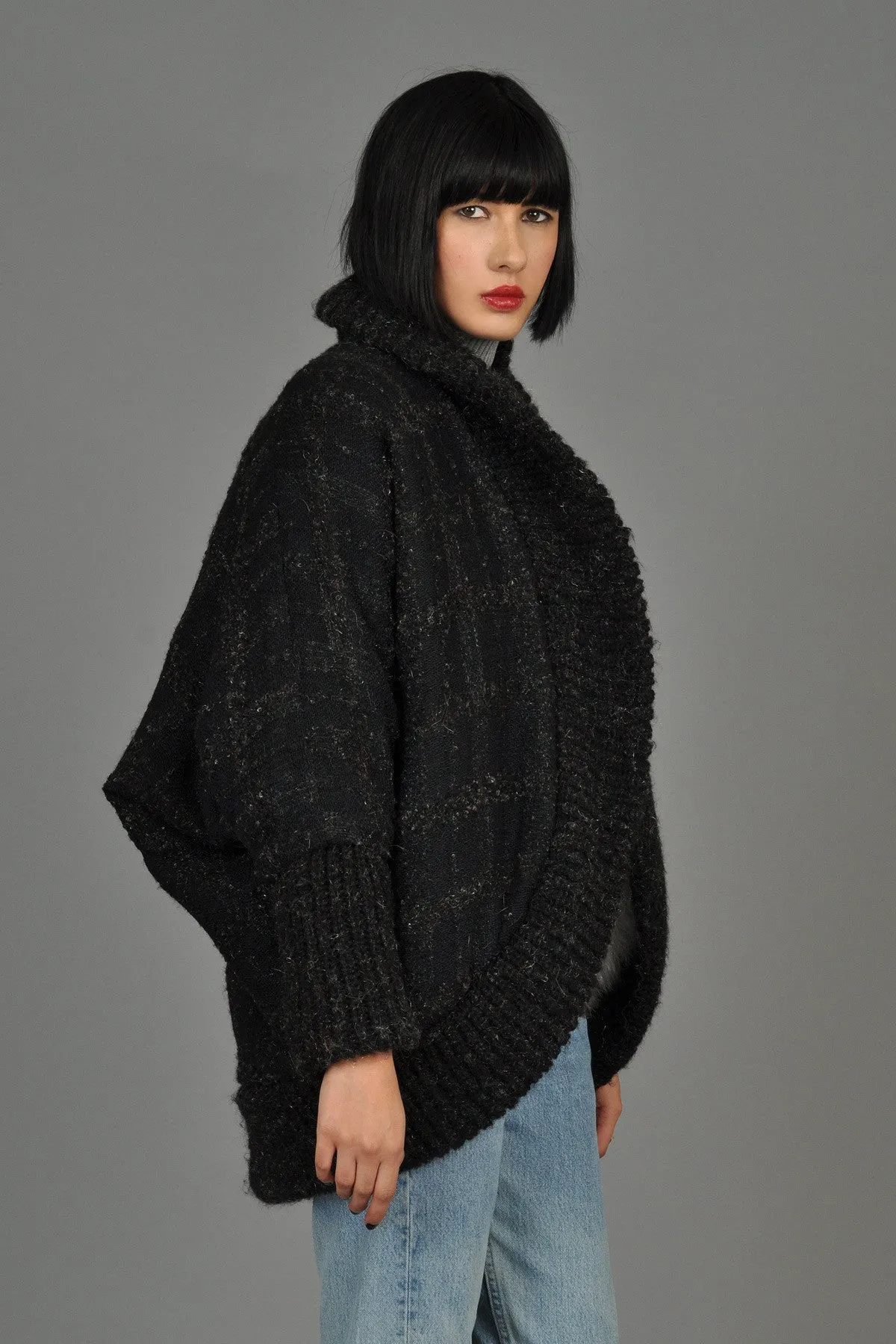 Reversible Knit Fox Fur   Mohair Cocoon Coat