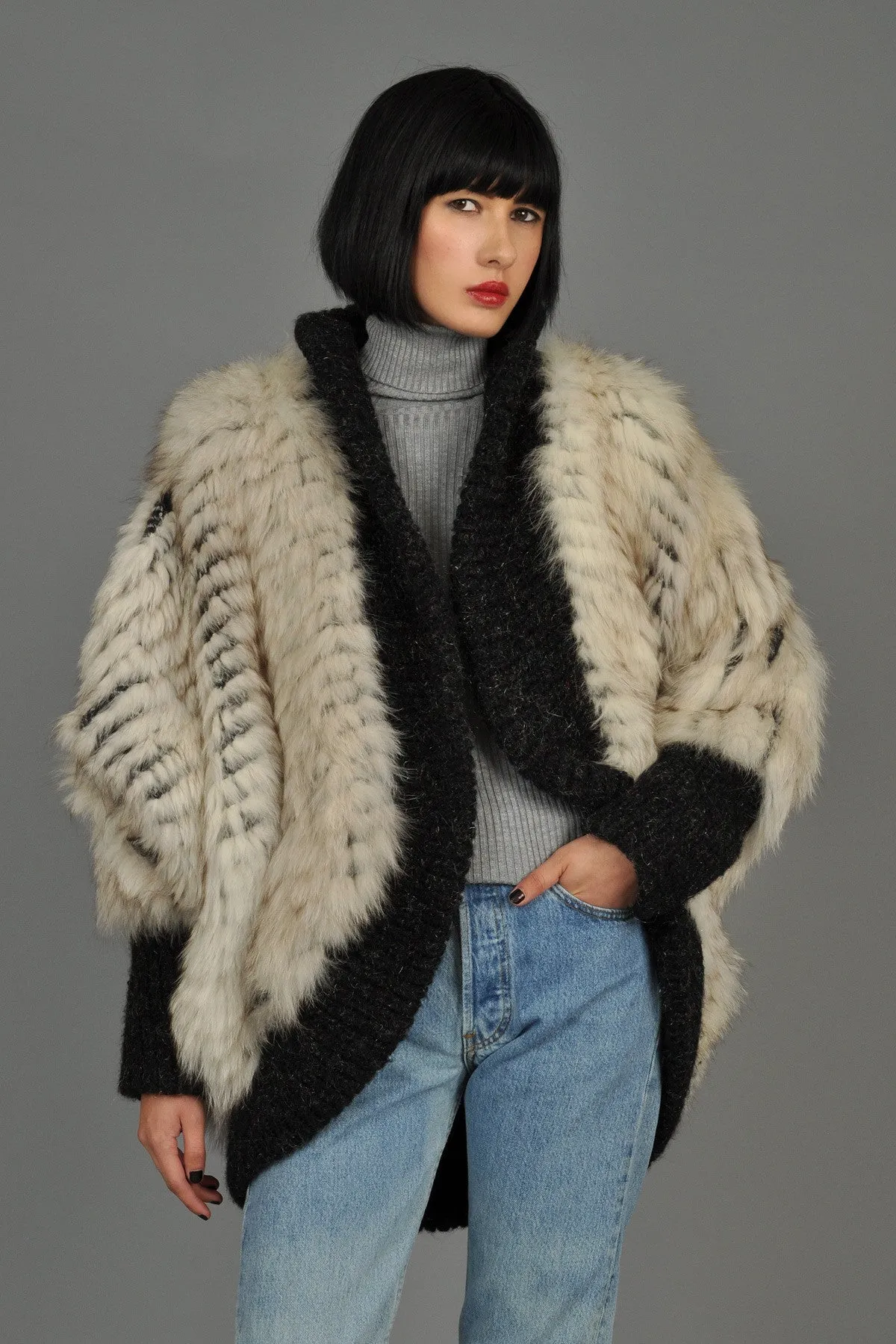 Reversible Knit Fox Fur   Mohair Cocoon Coat
