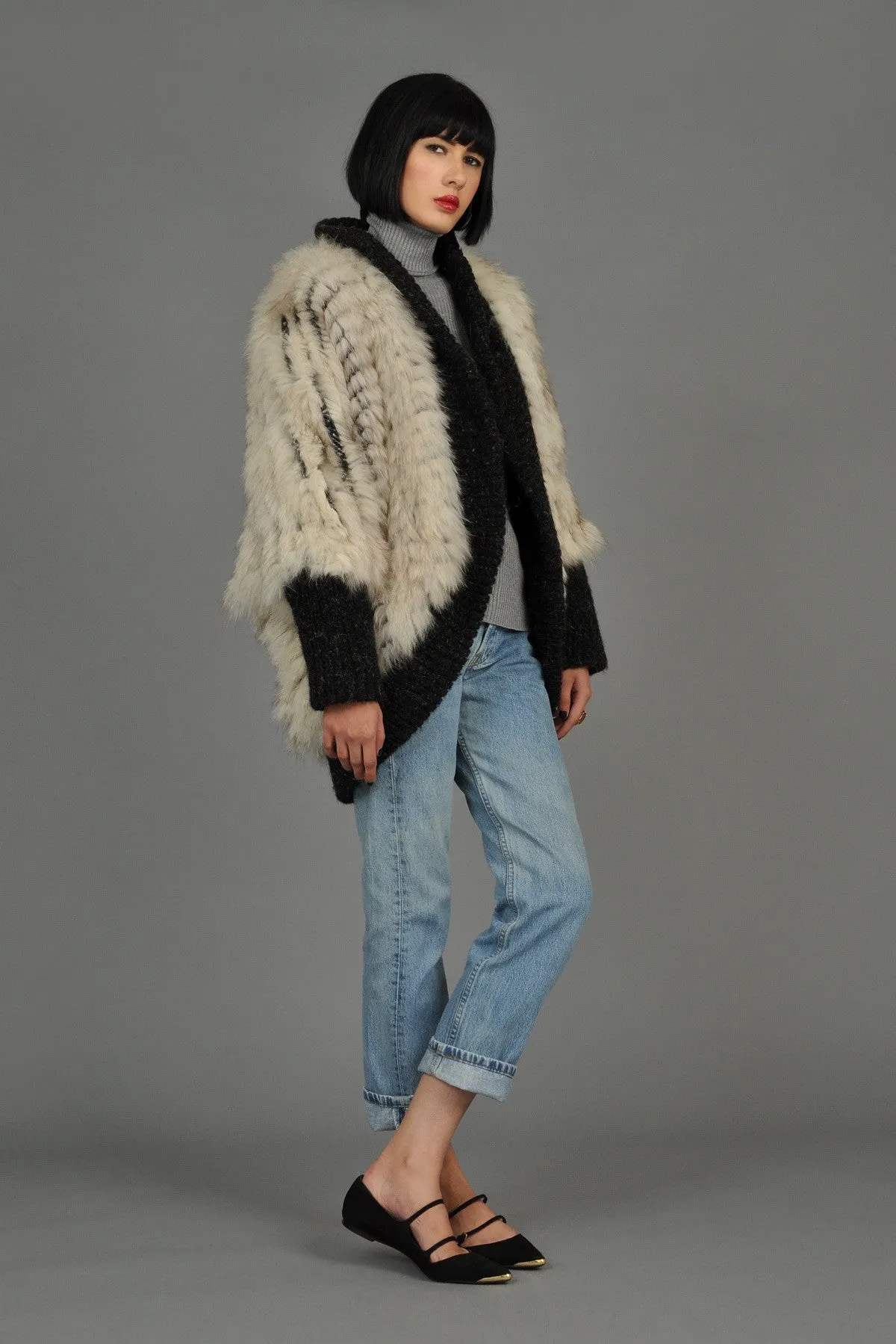 Reversible Knit Fox Fur   Mohair Cocoon Coat