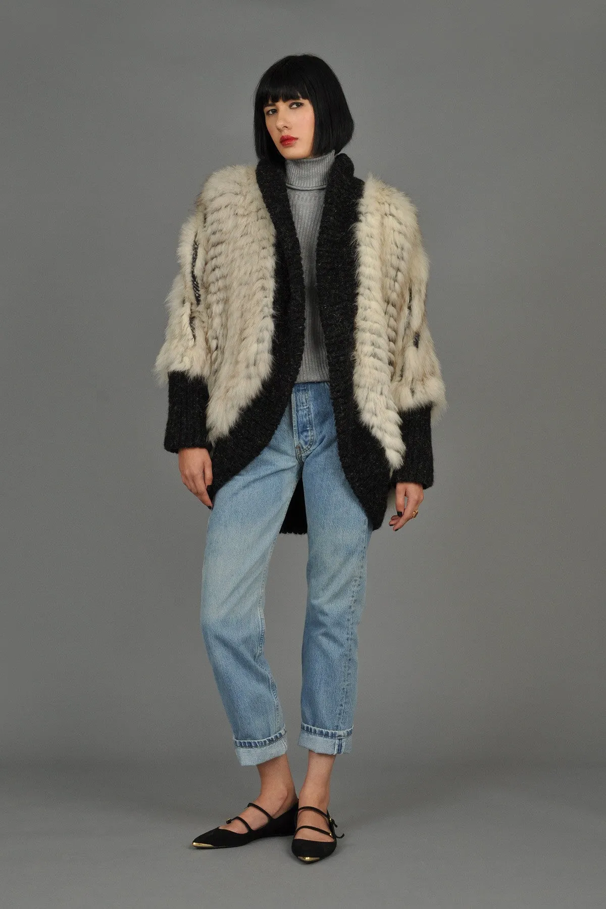 Reversible Knit Fox Fur   Mohair Cocoon Coat