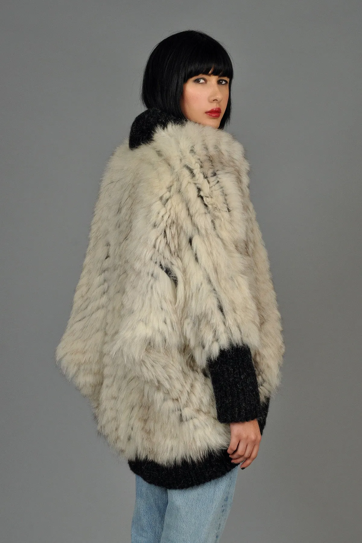 Reversible Knit Fox Fur   Mohair Cocoon Coat