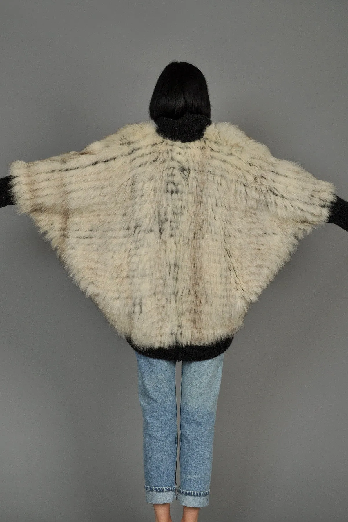 Reversible Knit Fox Fur   Mohair Cocoon Coat