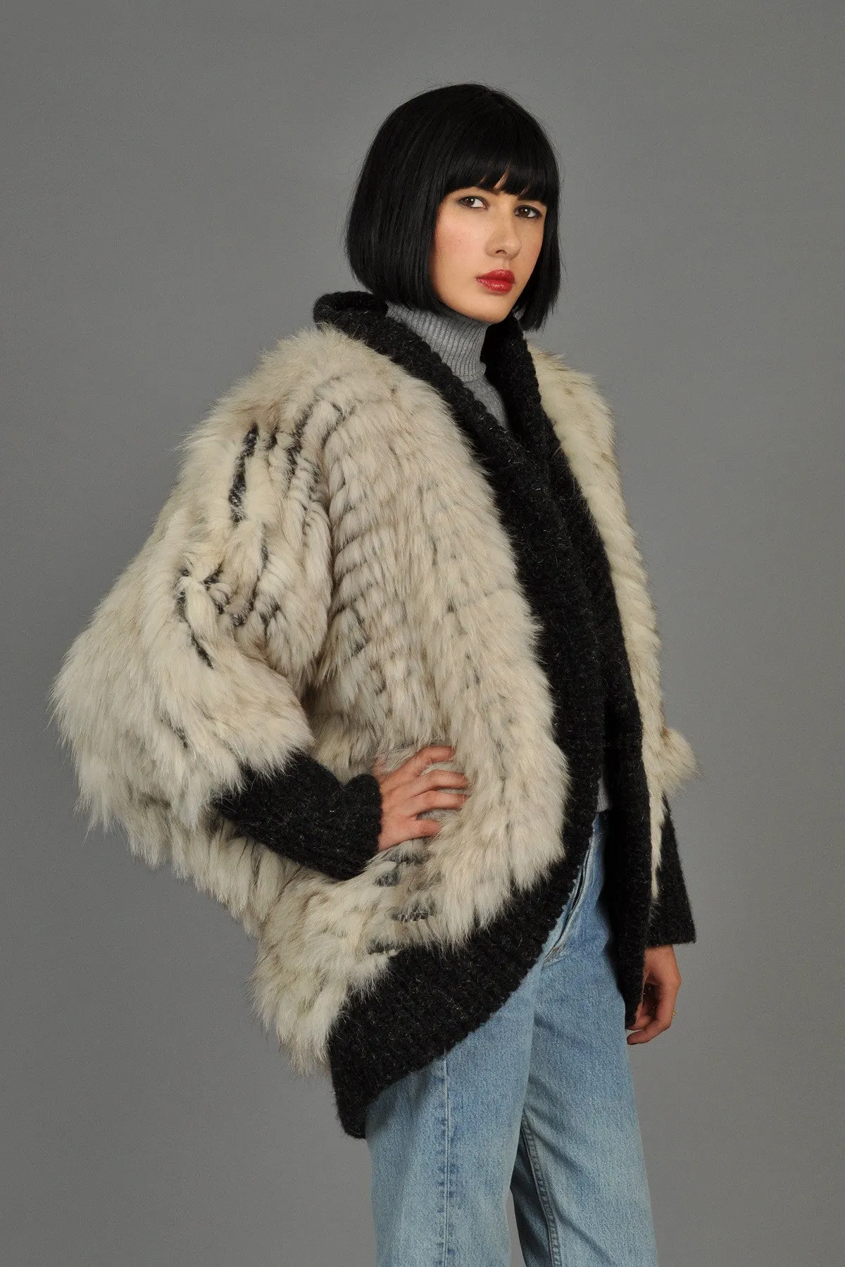 Reversible Knit Fox Fur   Mohair Cocoon Coat