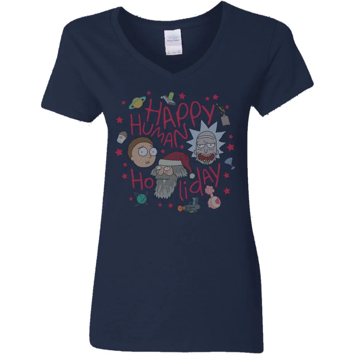 Rick And Morty Happy Human Holiday Jumper Women V-Neck T-Shirt