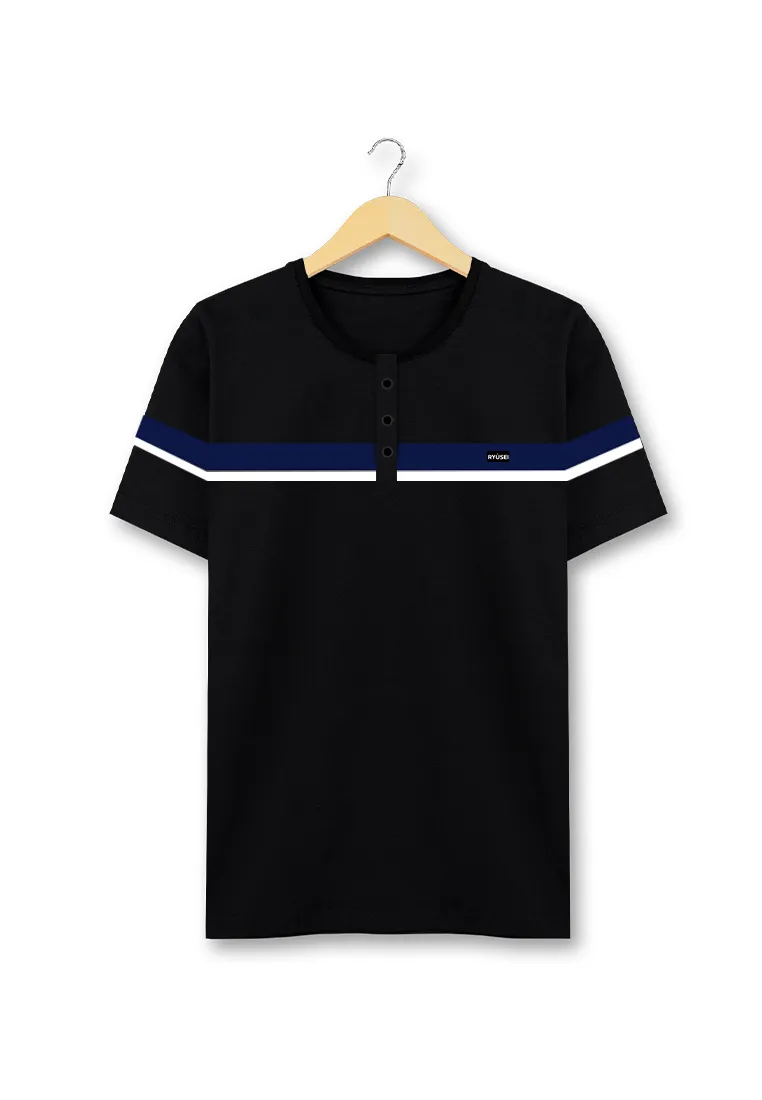 Ryusei Kaos Pria Atsunaka Button CMB Black
