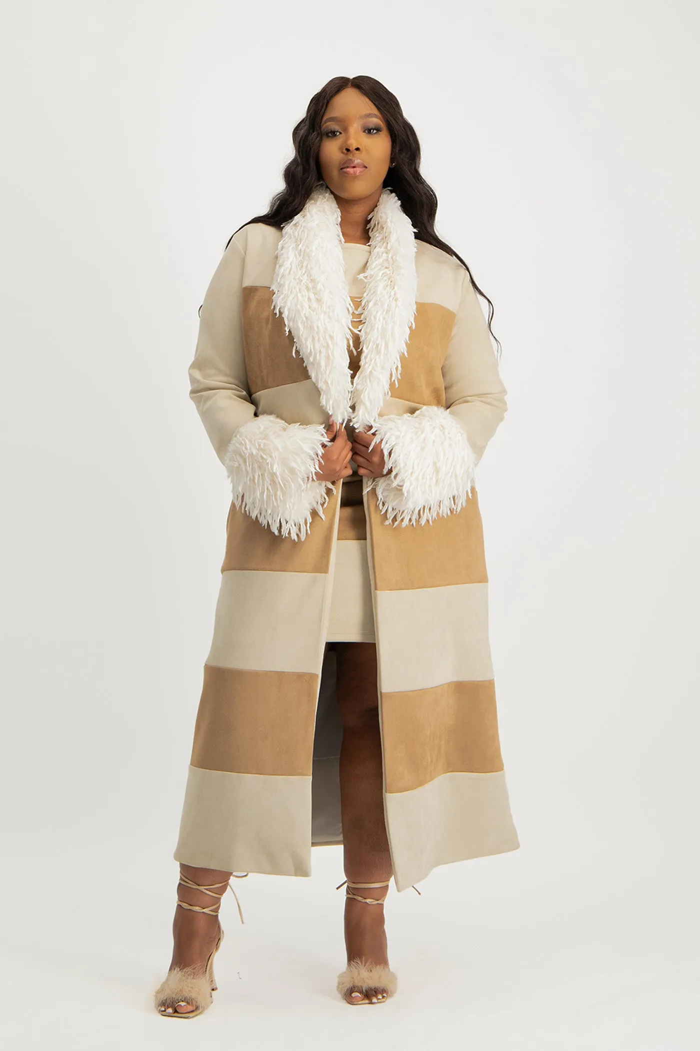 Samira Colourblock Suede Coat