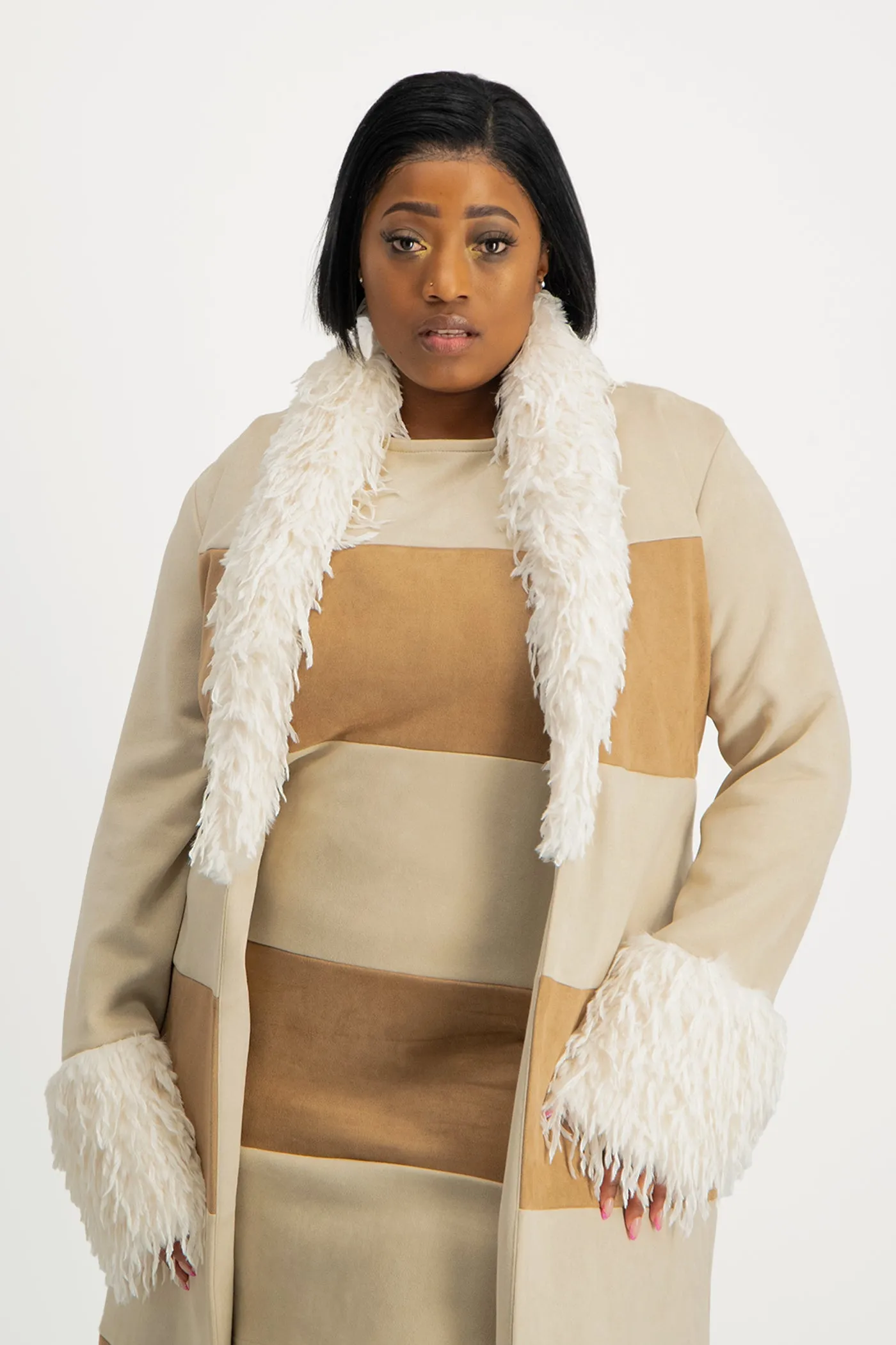 Samira Colourblock Suede Coat