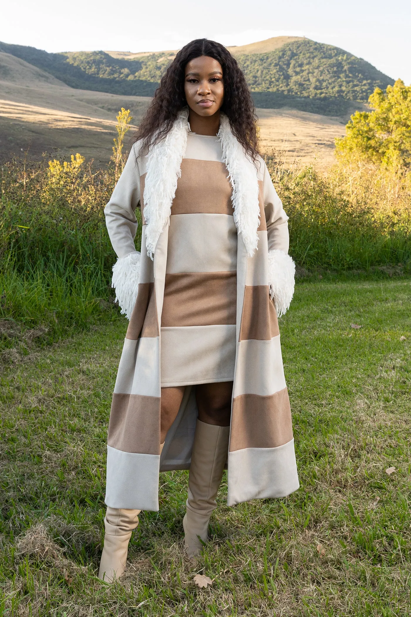 Samira Colourblock Suede Coat