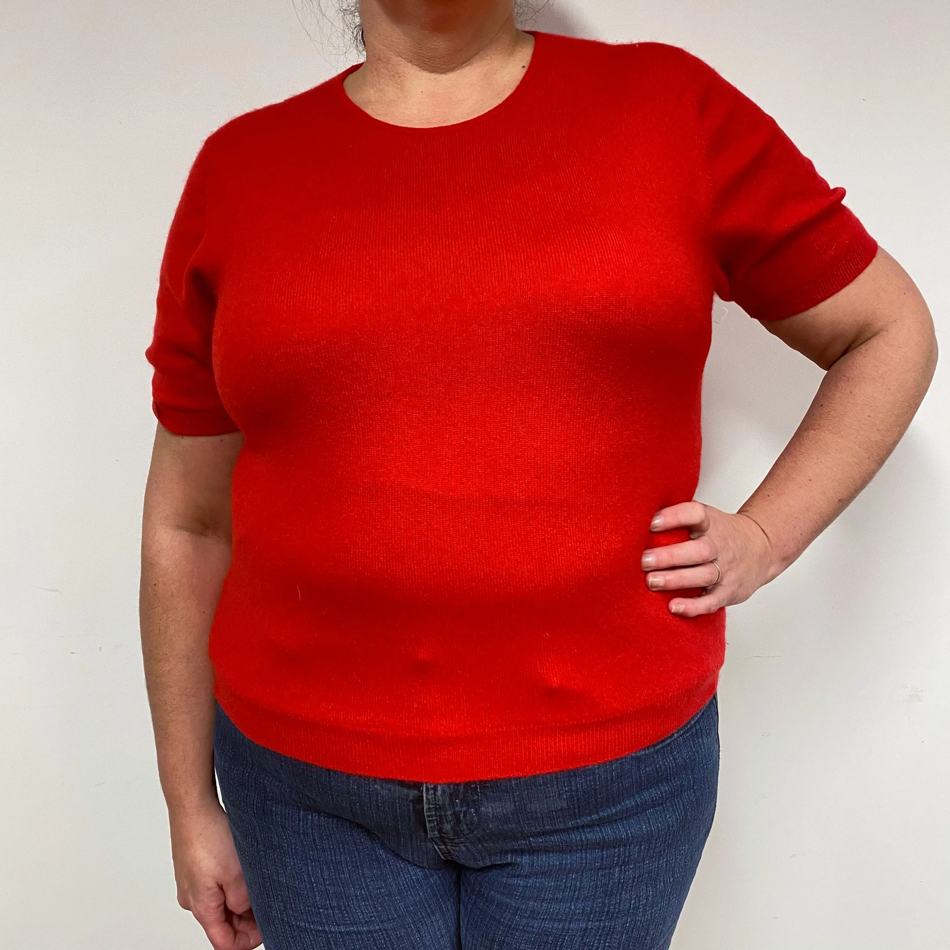 Scarlet Red Cashmere Short Sleeved Jumper Extra Large