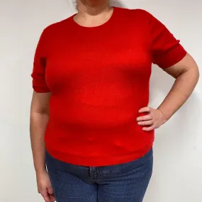 Scarlet Red Cashmere Short Sleeved Jumper Extra Large