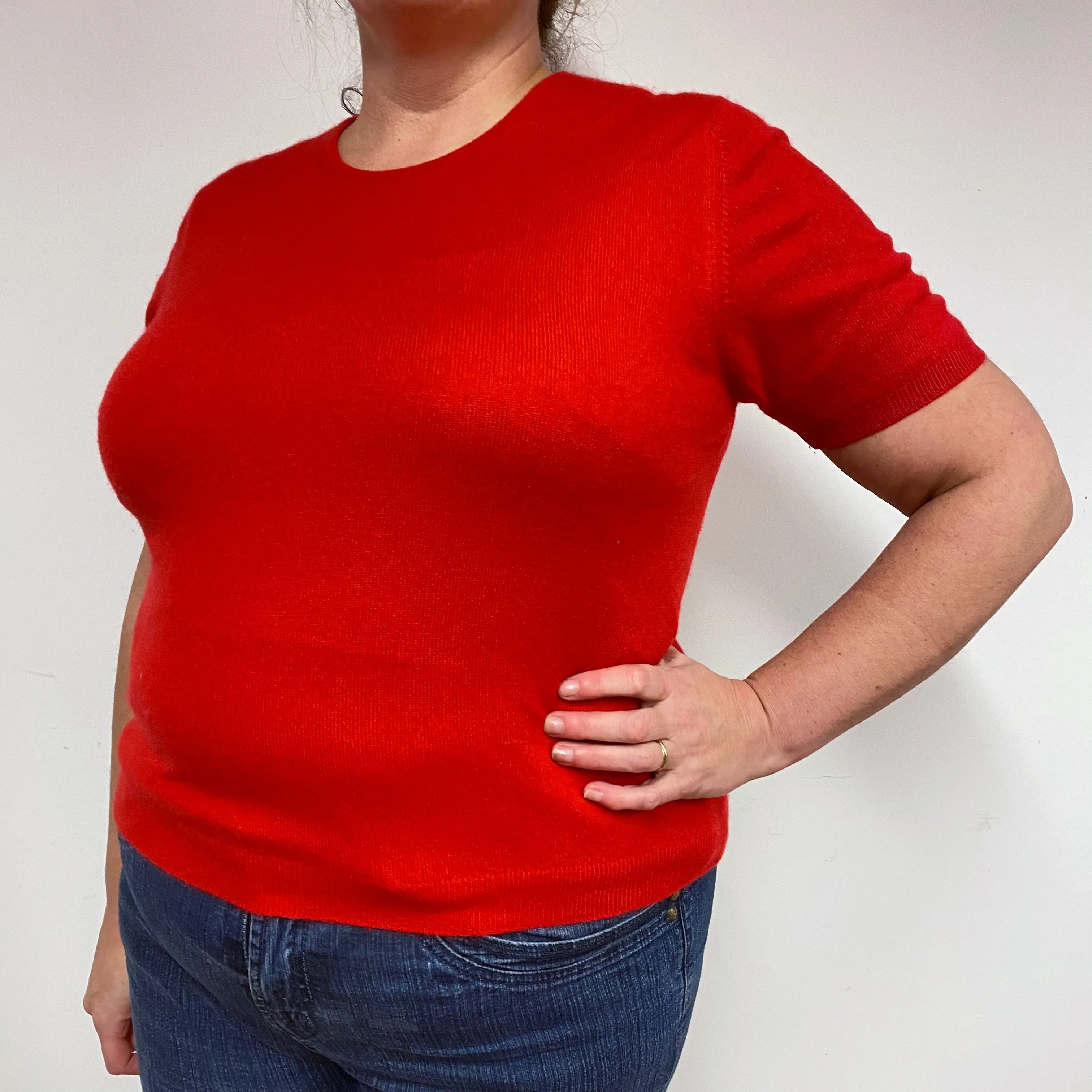 Scarlet Red Cashmere Short Sleeved Jumper Extra Large
