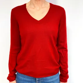 Scarlet Red Cashmere V-Neck Jumper Medium