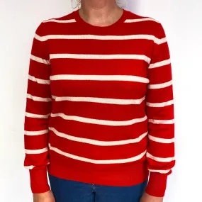 Scarlet Red Stripe Cashmere Crew Neck Jumper Large