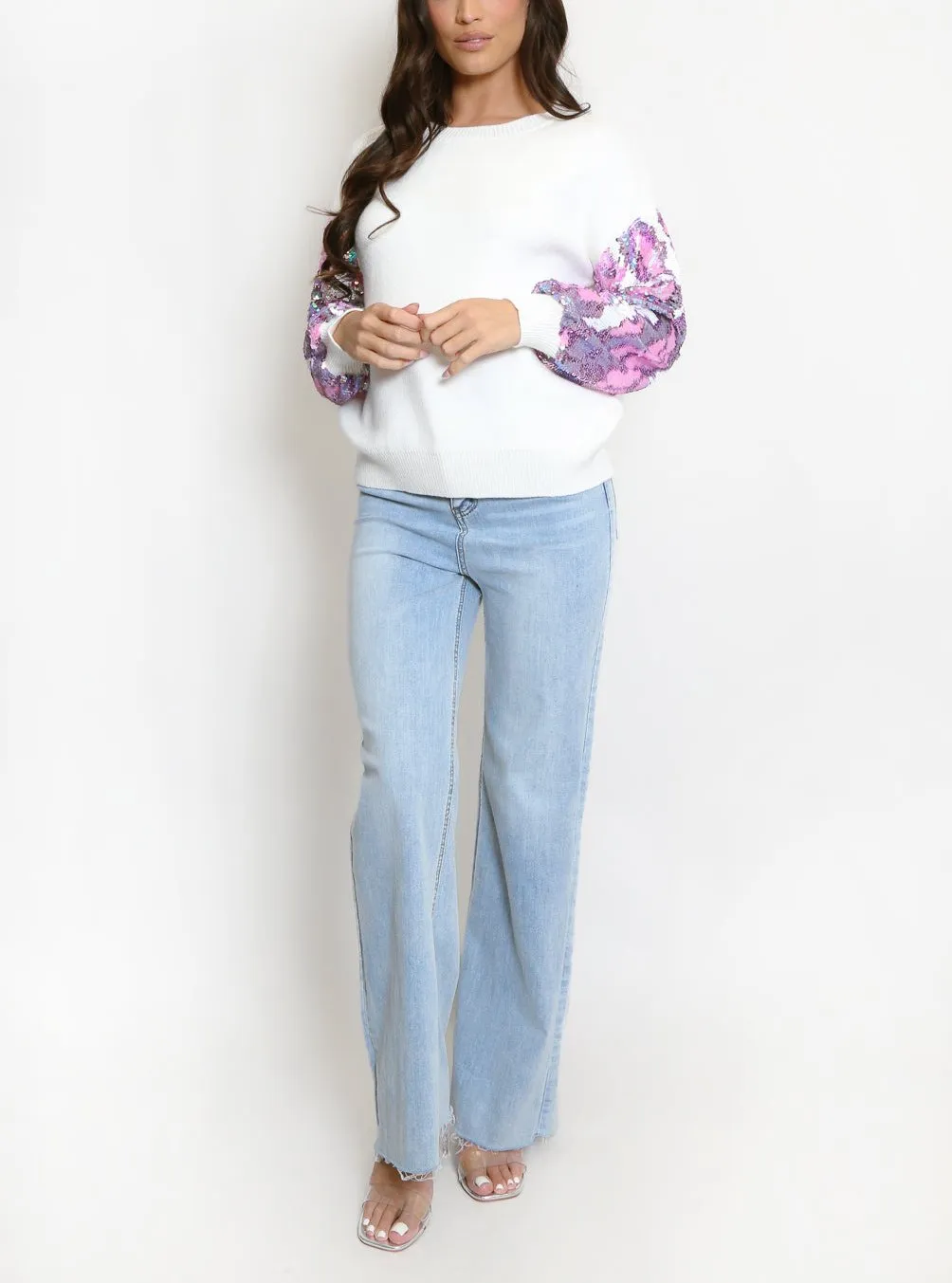 Sequin Animal Print Sleeve Jumper