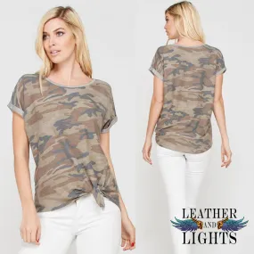 Short Sleeve Camo Knot Tunic Top