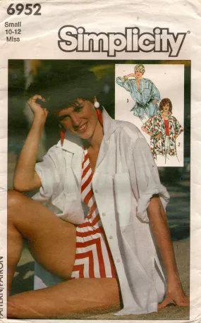 Simplicity 6952 Womens EASY Oversized Shirt 1980s Vintage Sewing Pattern Size Small 10-12 BONUS Fabric Pocket & Collar