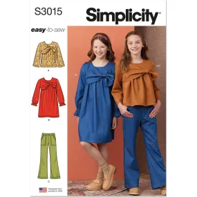 Simplicity Sewing Pattern S3015 Girls' Top, Dress and Pants