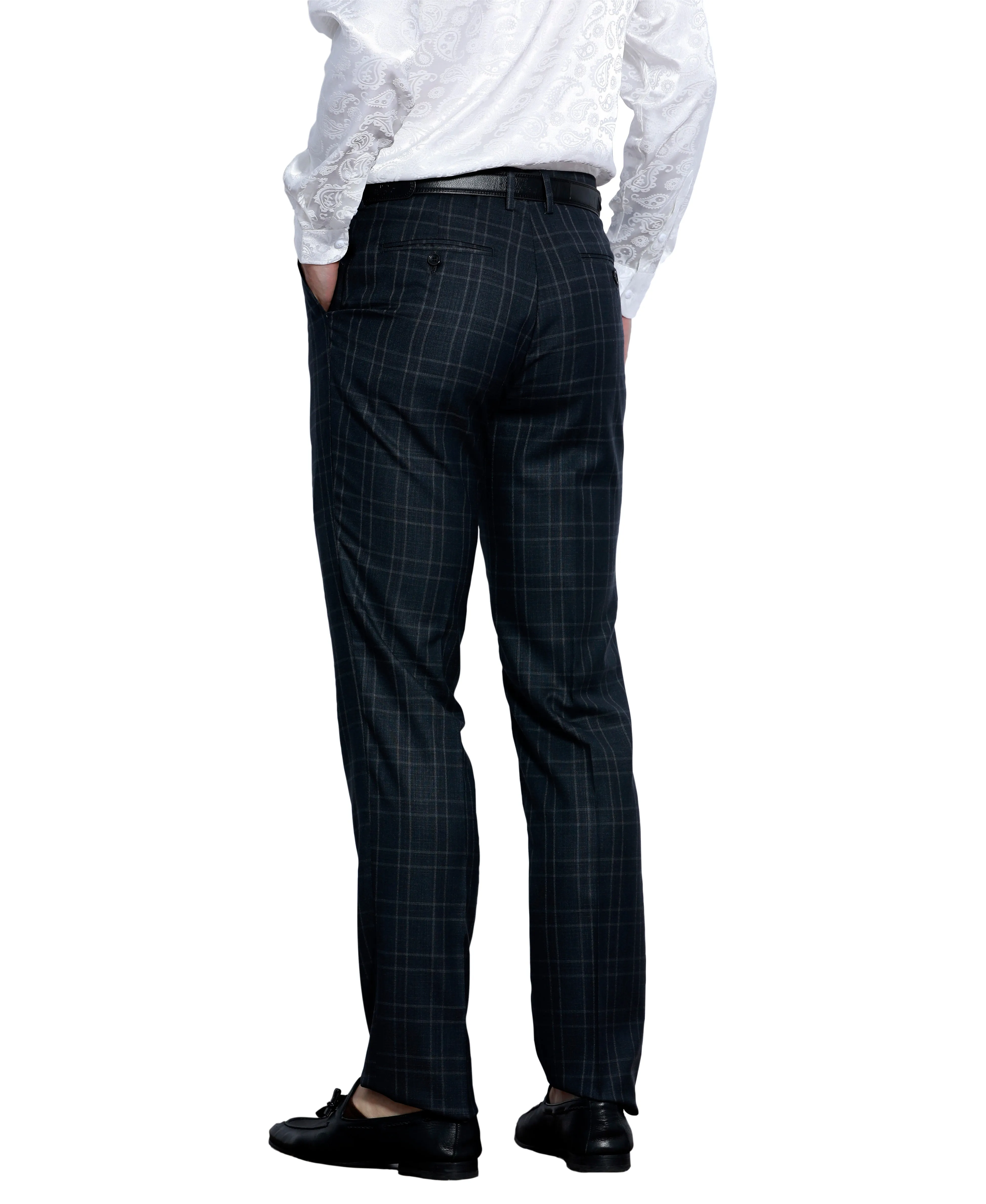 Skinny Fit Plaid Dress Pants, Grey