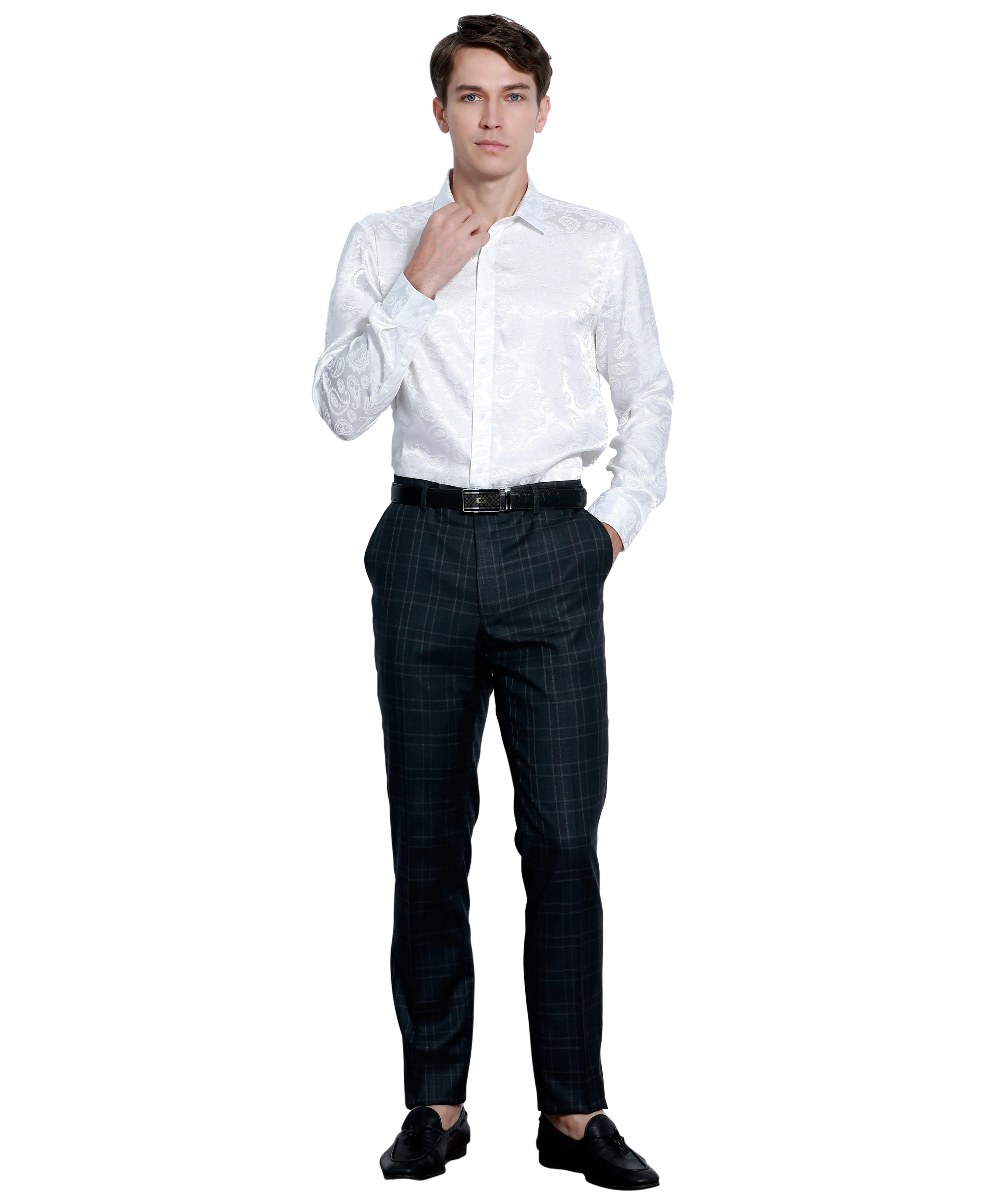 Skinny Fit Plaid Dress Pants, Grey