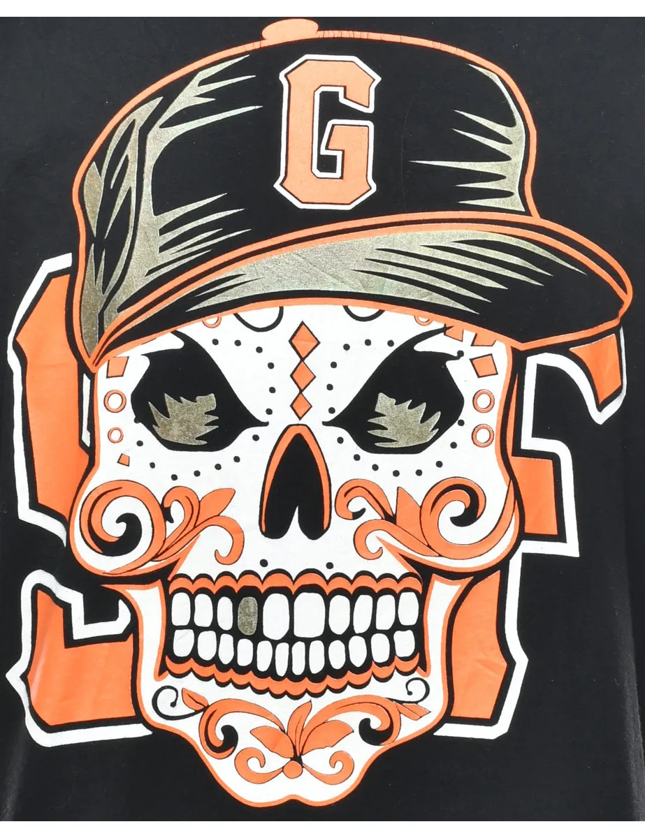 Skull Print Black & Orange T-shirt - L