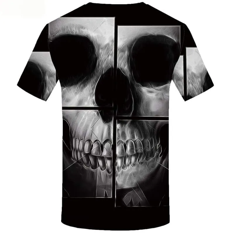 Skull T-shirt Men Lattice Tshirts Casual Black T-shirts 3d Punk Rock Tshirts Cool Short Sleeve Fashion Mens Tee O-neck Sport