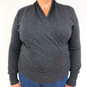 Slate Grey Cross Over Cashmere V-Neck Jumper Extra Large