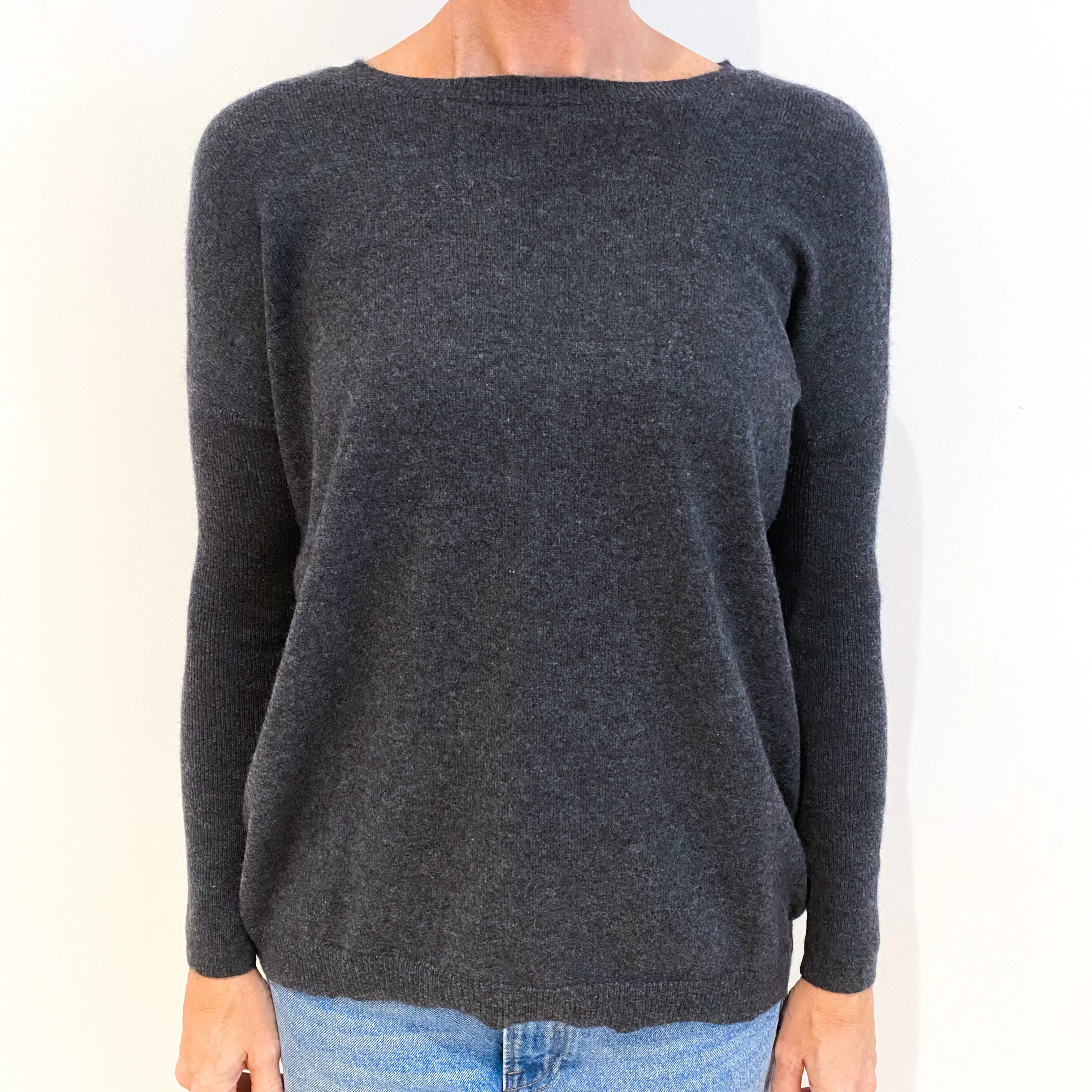 Slate Grey Lace Up Cashmere Crew Neck Jumper Small