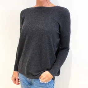 Slate Grey Lace Up Cashmere Crew Neck Jumper Small