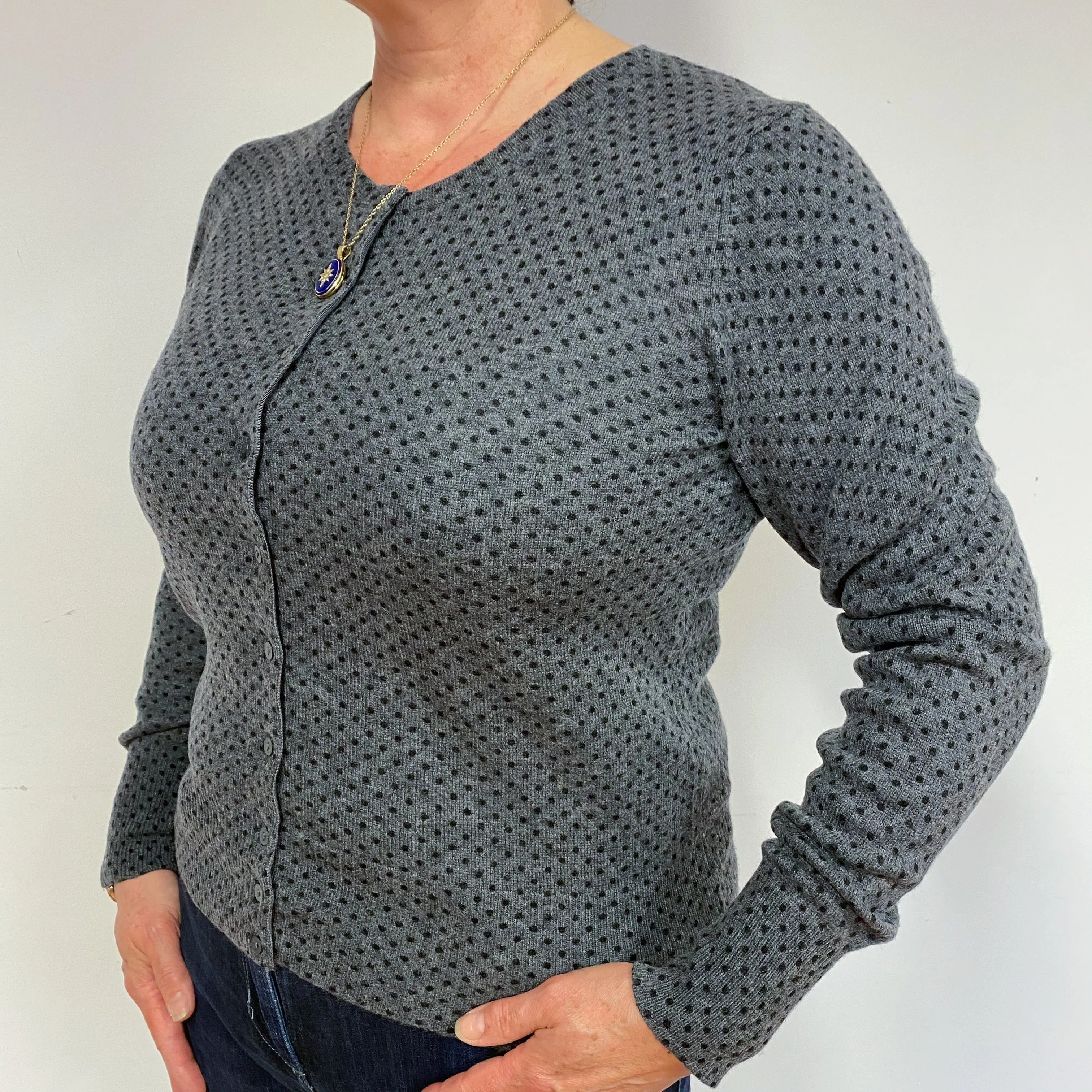 Slate Grey Spotty Cashmere Cardigan Large